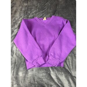 Russell Sportswear Purple‎ V Neck Sweatshirt Ladies S Made USA Cotton Polyester